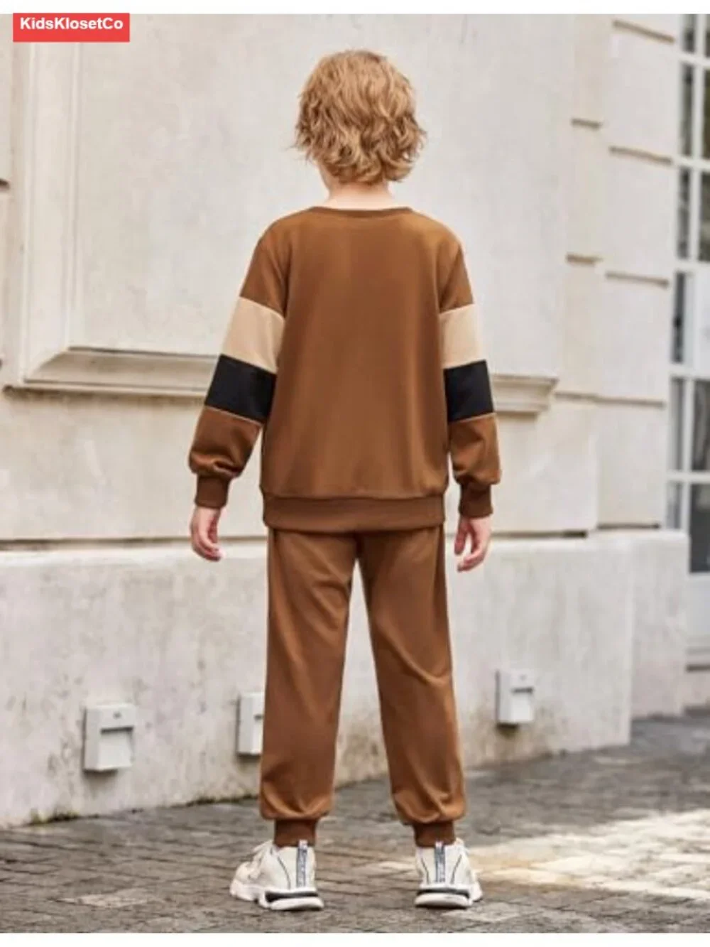 Boy's 2-Piece Color Block Sweatshirt & Pants Set Long Sleeve Pull-On